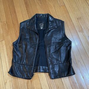 Vintage Bear Island Outfitters Women Brown Leather Vest Size Large L Full Zip